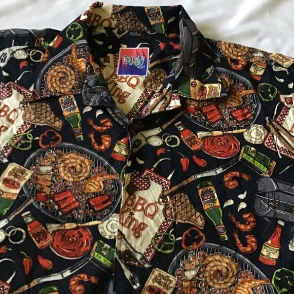 BBQ Kings Dreamwear Short-Sleeve Button-Up Shirt XXL By Dem Crazy 100% Cotton Gr - Picture 6 of 16